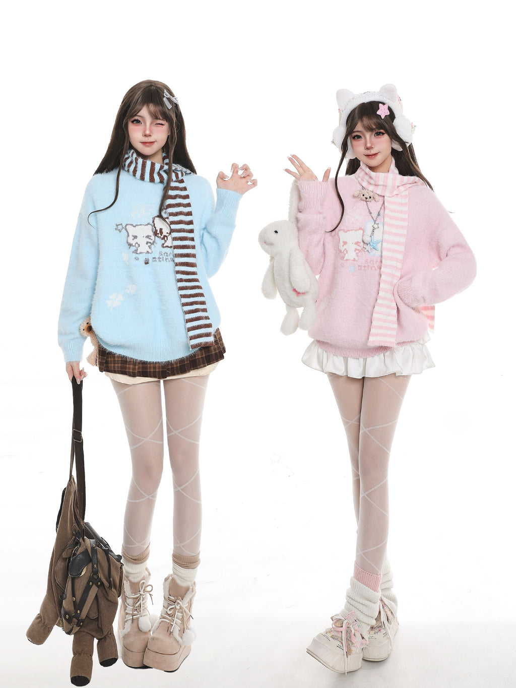 Cat Striped Scarf Sweater Loose Casual Sweater