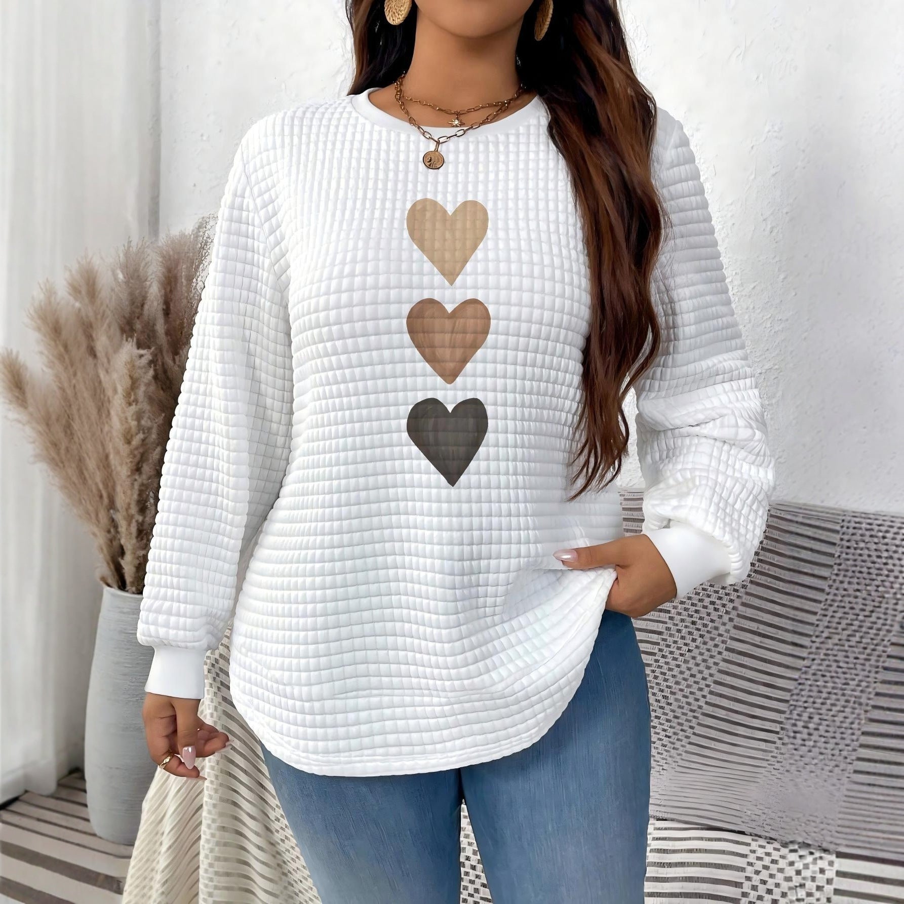 Long Sleeve Casual Love Sweater Plus Size Women's Clothing
