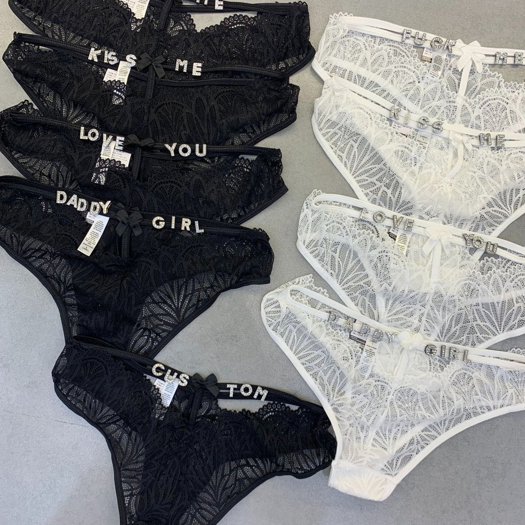 Women's Fashion Rhinestone Letter Full Sheer Thongs