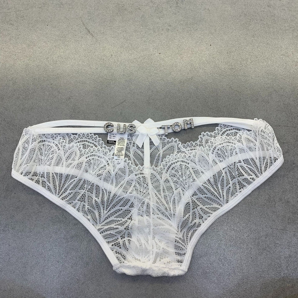 Women's Fashion Rhinestone Letter Full Sheer Thongs