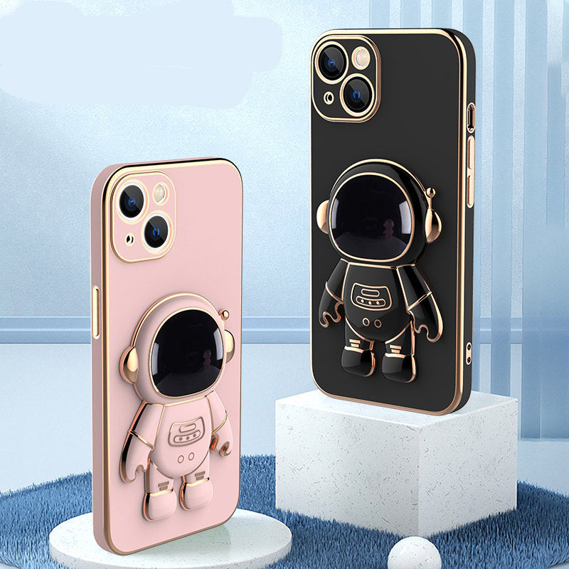 Capa de celular 3D com astronauta, suporte anti-queda e revestimento eletroplástico.