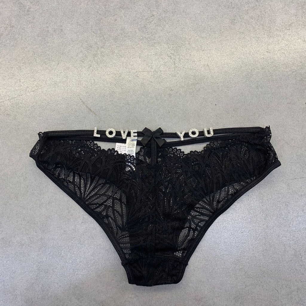 Women's Fashion Rhinestone Letter Full Sheer Thongs