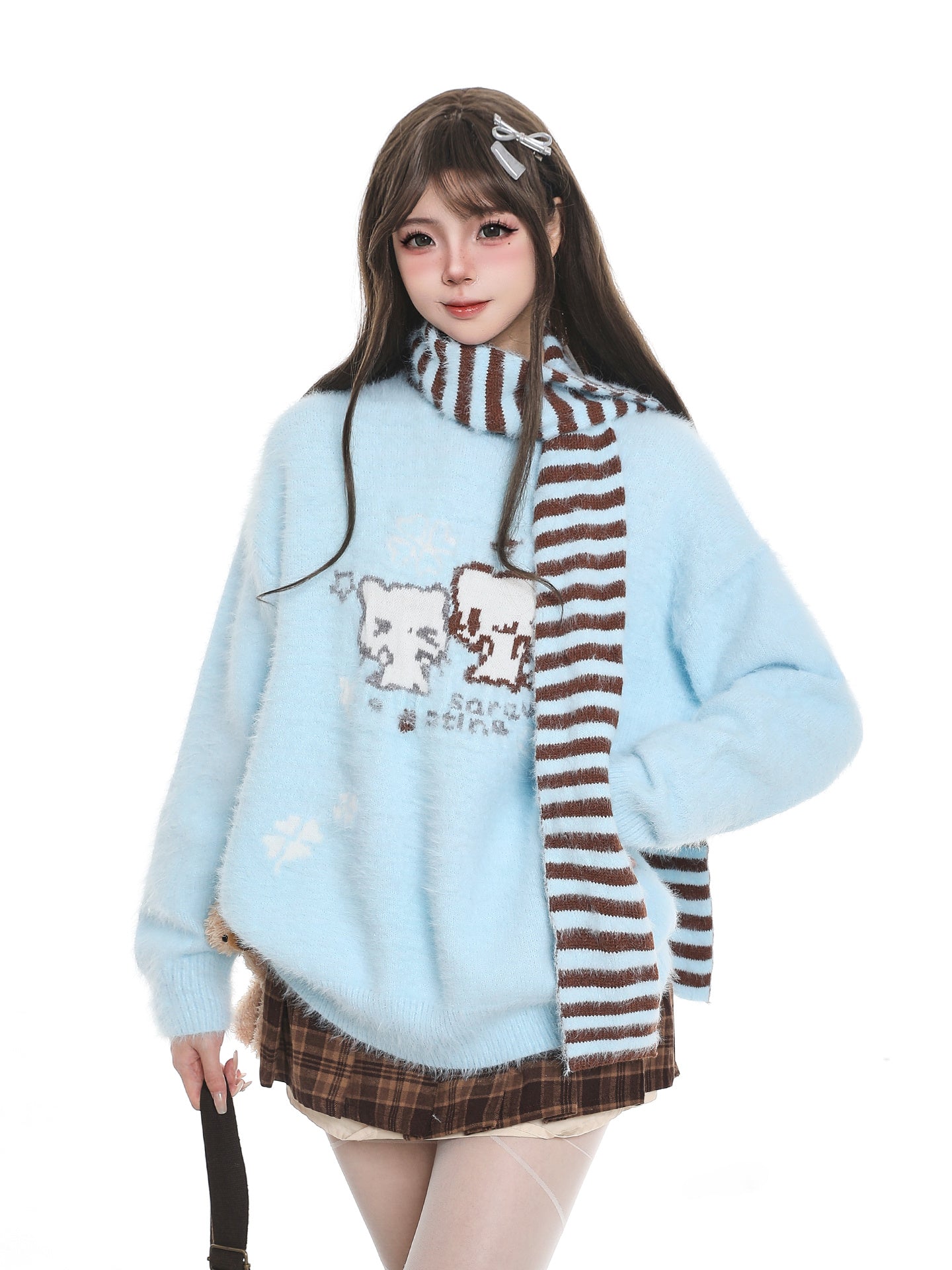Cat Striped Scarf Sweater Loose Casual Sweater