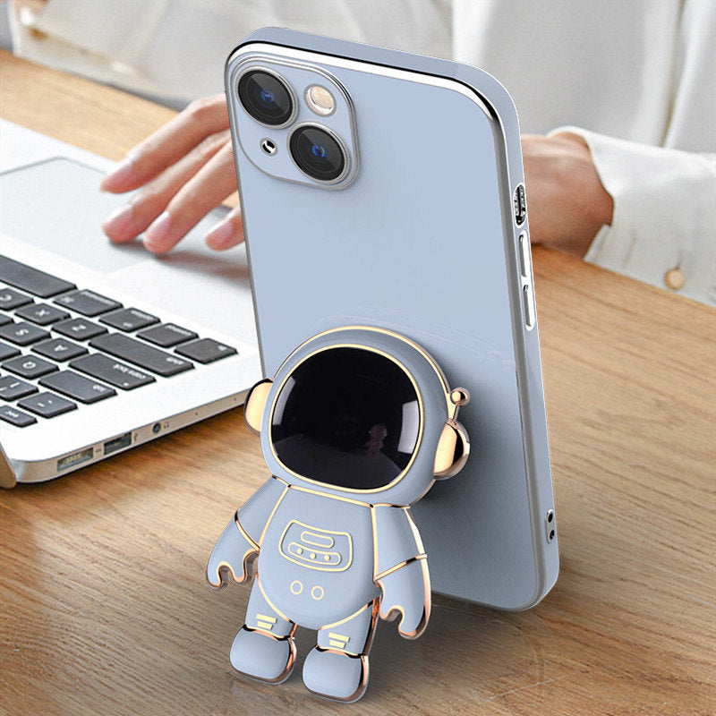 Capa de celular 3D com astronauta, suporte anti-queda e revestimento eletroplástico.