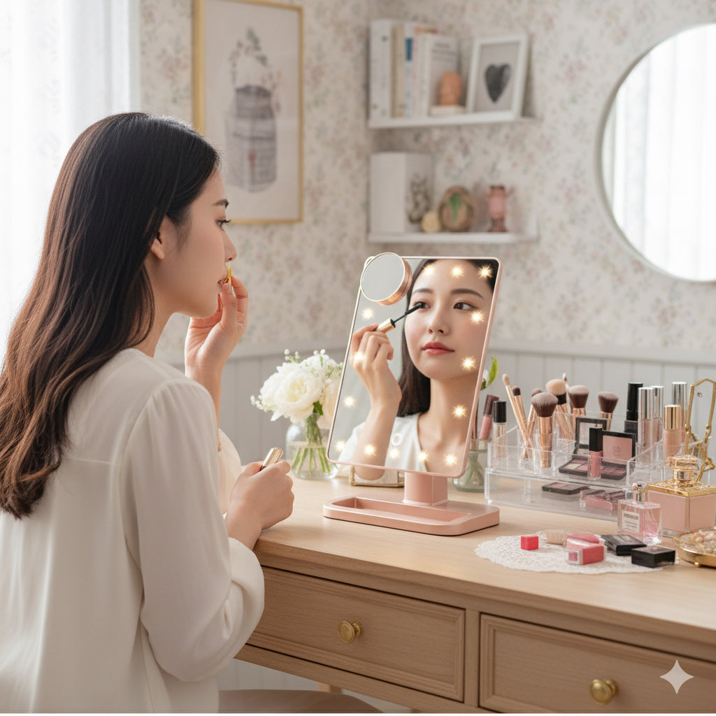 Touch Screen Makeup Mirror With 20 LED Light Bluetooth Music Speaker 10X Magnifying Mirrors Lights