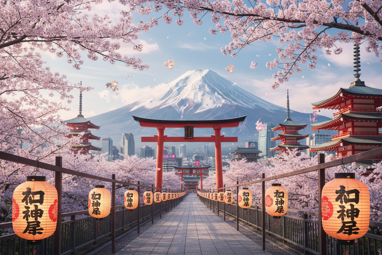 crie uma imagem refletindo o Japão representando o mercado a ser alcançado.