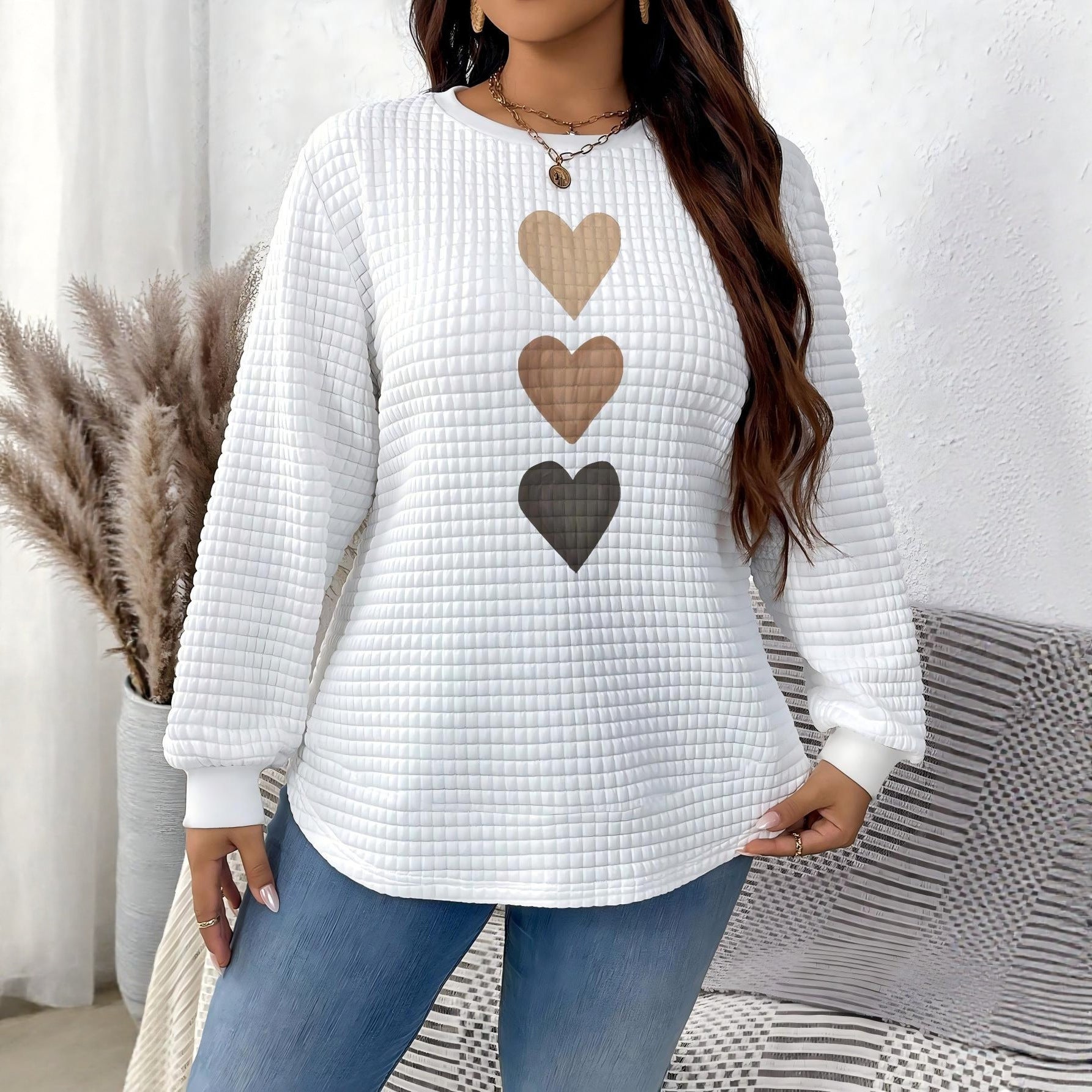 Long Sleeve Casual Love Sweater Plus Size Women's Clothing